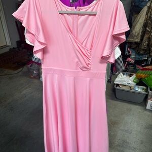 Elegant Pink Flutter Sleeve Dress